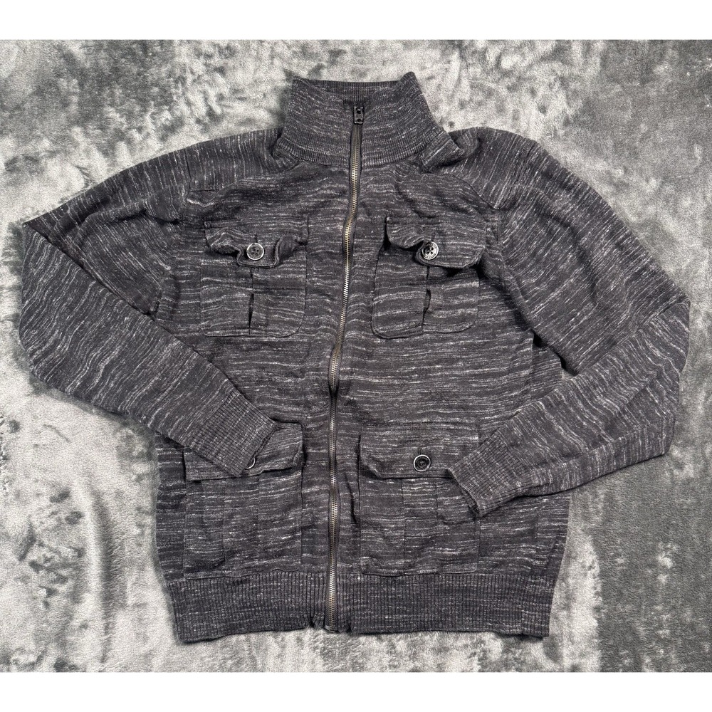 Buckle Black No. 48 Mens M Full Zip Sweater Jacket Black Utility Cotton